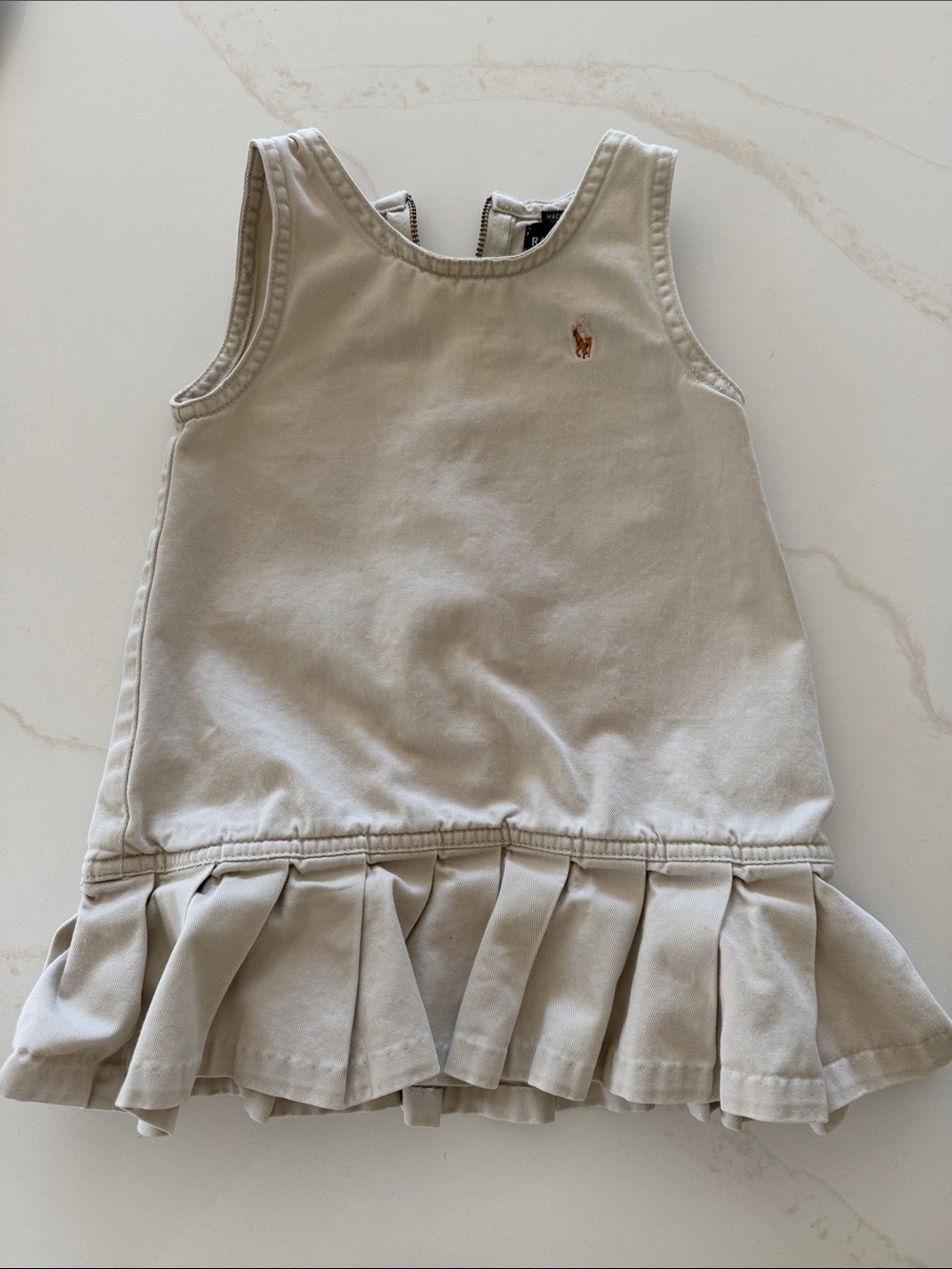 Ralph Lauren Beige/Tan Sleeveless Pleated Hem Dress